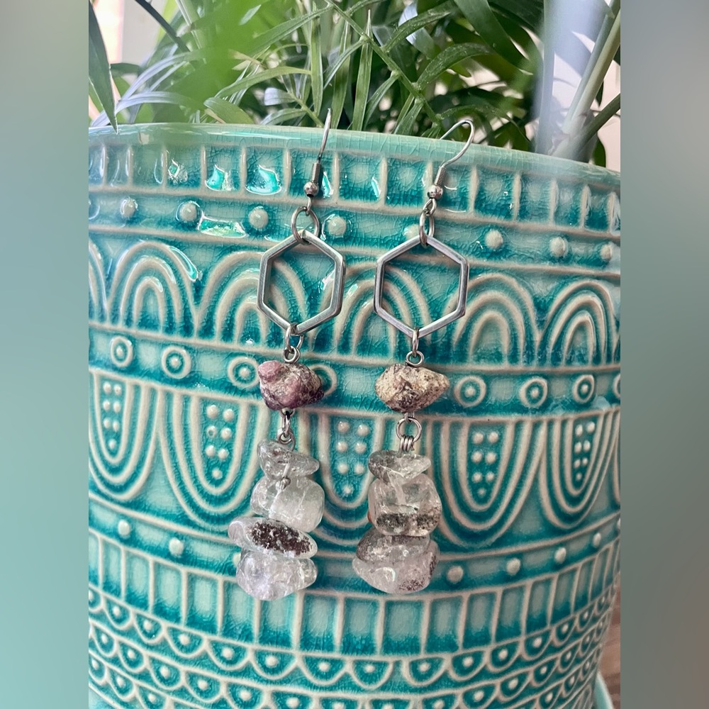 Amethyst & Rough Ruby Earrings - image 3